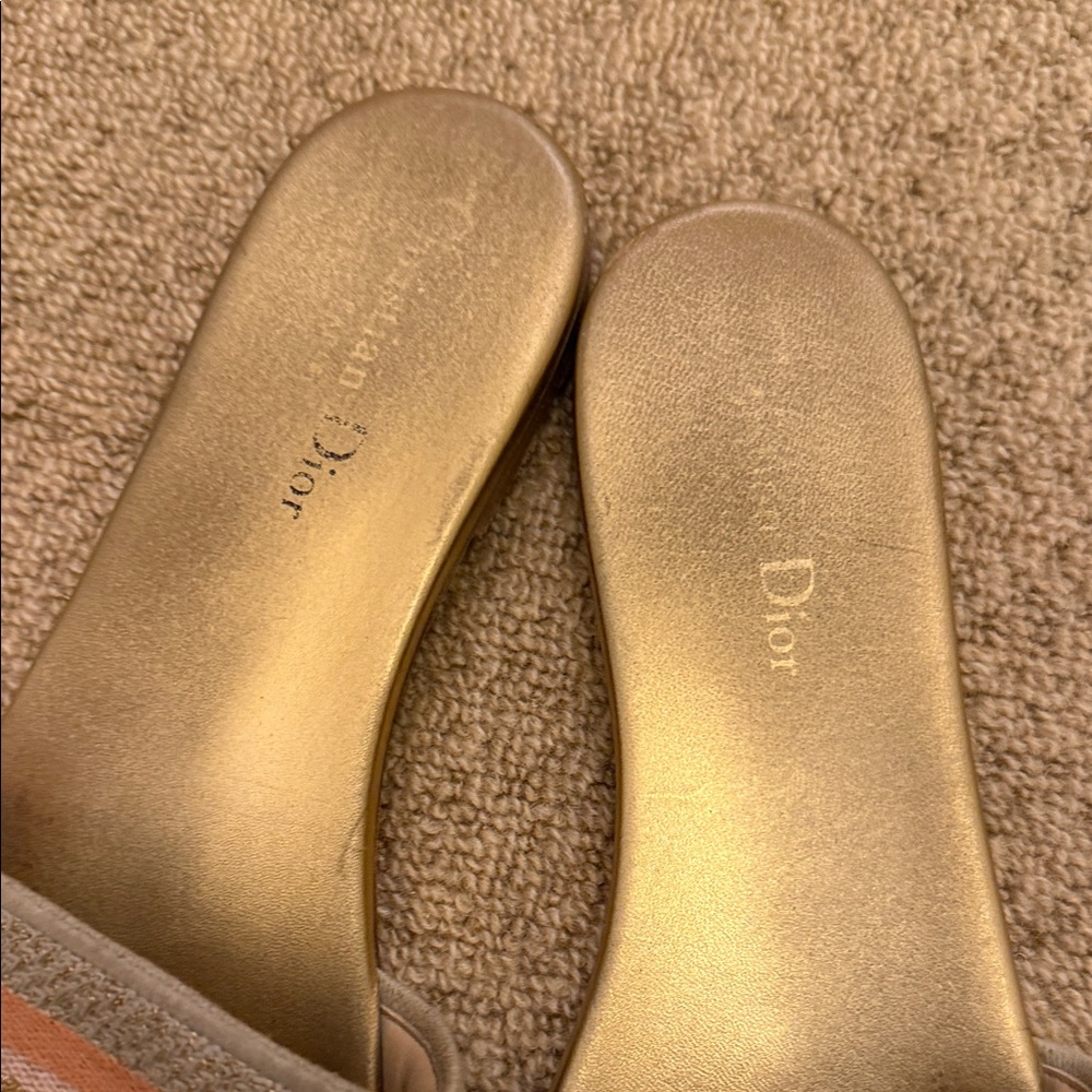 Dior Gold and Tan Women's Slippers - Picture 5 of 8